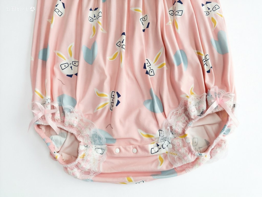 Adult Baby Sissy Romper with Lace Trim - Pink Bunny Print Playsuit for Crossdressers, Unisex Onesie for Roleplay & Cosplay